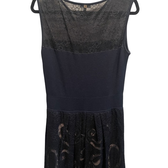 ESCADA navy blue midi dress lace details illusion neckline Size Large - Picture 5 of 10
